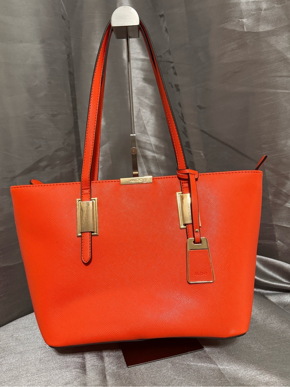 Aldo Orange  Cross grained leather Tote with Gold Hardware